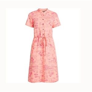 Lands' End dress L 12 peach pink rayon classic short sleeve shirt dress new $93